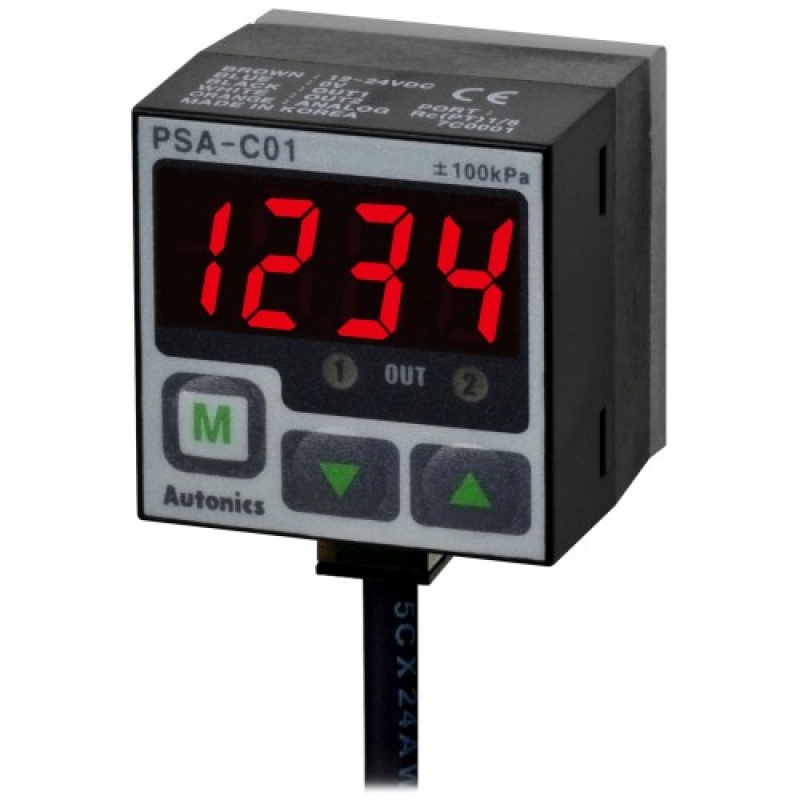 PSA-01-RC1/8 Датчики давления газов с дисплеем и кнопками, 30х30х39мм,  выходы - 1 дискретный и 1 аналоговый.,  0 